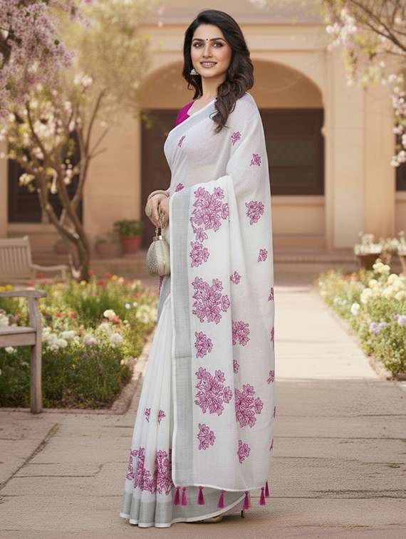women solid with work embroidered saree with blouse - 22143626 -  Standard Image - 1