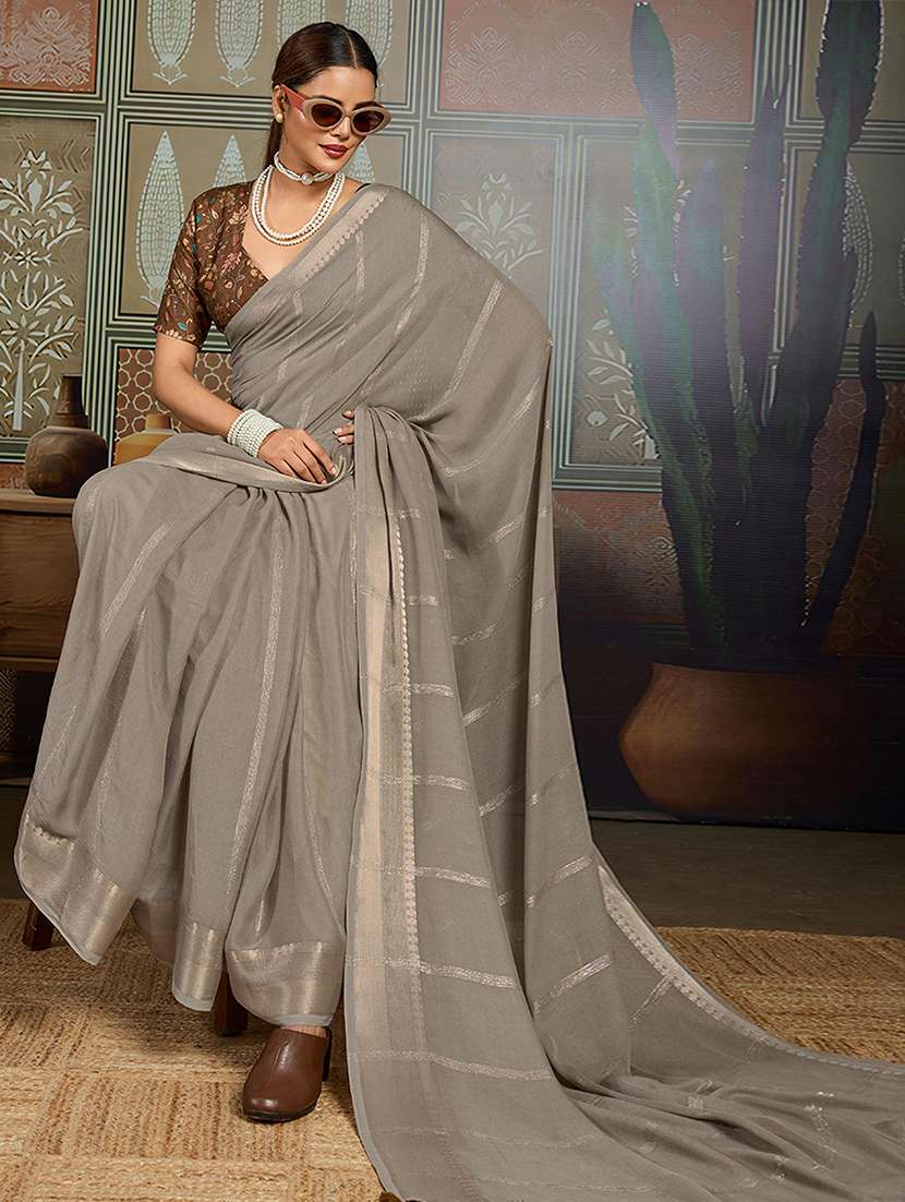 women striped bordered saree with blouse - 22143642 -  Standard Image - 1