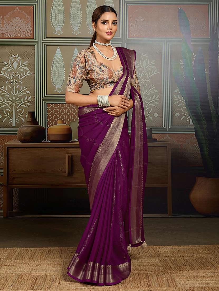 women striped bordered saree with blouse - 22143643 -  Standard Image - 1