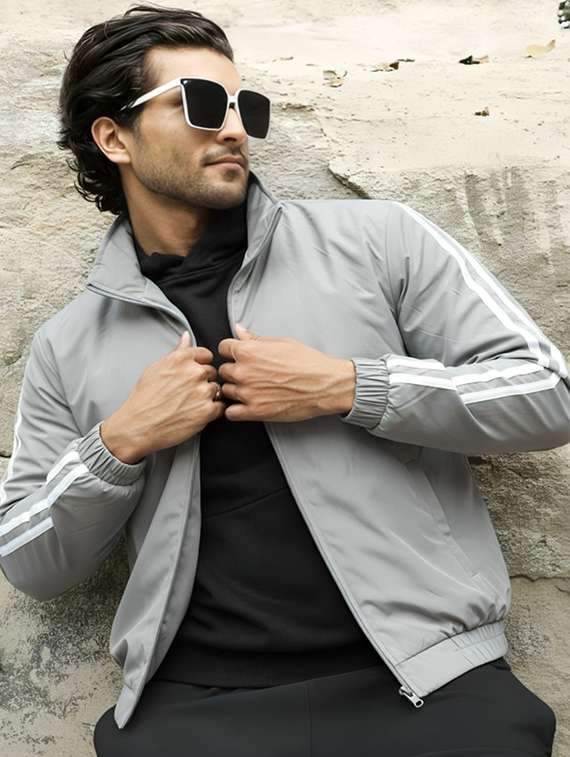 men taped long sleeve lightweight bomber jacket - 22143685 -  Standard Image - 1