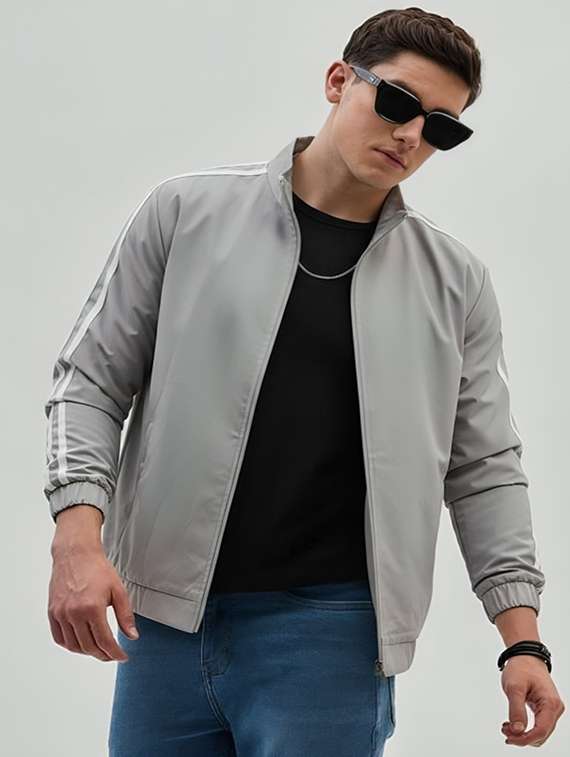 men taped long sleeve lightweight bomber jacket