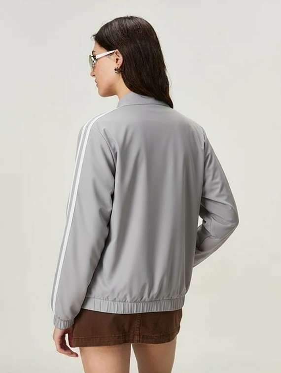 women solid stand collar long sleeve jacket - 22143720 - Standard Image - 1