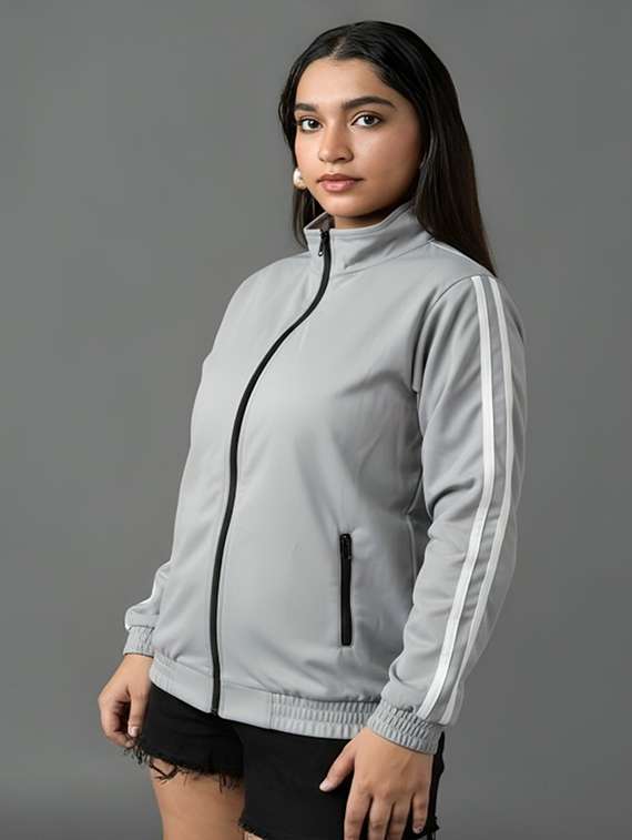 women solid stand collar long sleeve jacket - 22143721 - Standard Image - 1
