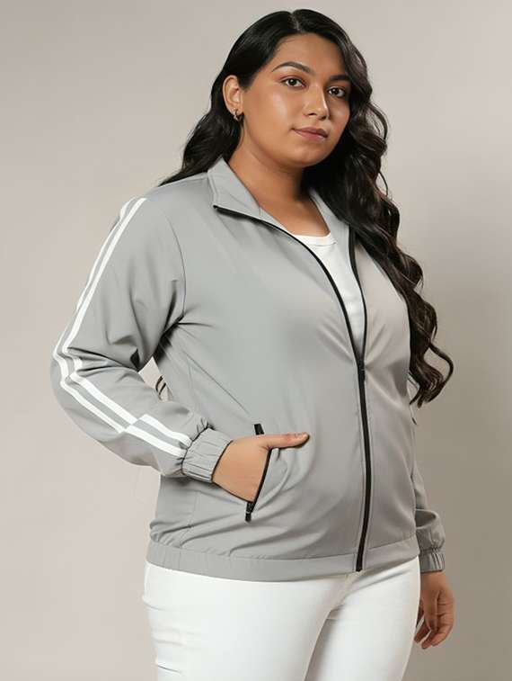 women solid stand collar long sleeve jacket - 22143722 - Standard Image - 1