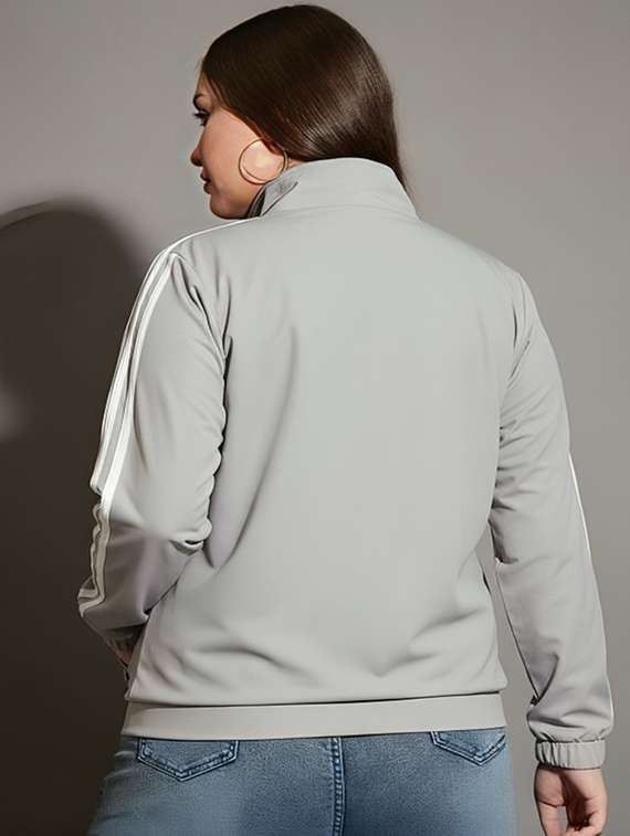 women solid stand collar long sleeve jacket - 22143723 - Standard Image - 1