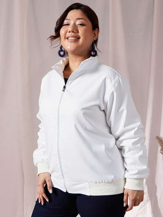 women solid stand collar long sleeve jacket - 22143744 - Standard Image - 1