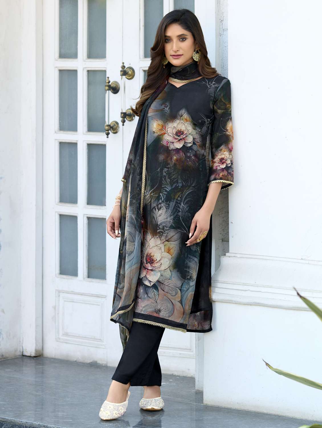women floral printed three quarter sleeve kurta pant with dupatta set - 22143780 -  Standard Image - 1
