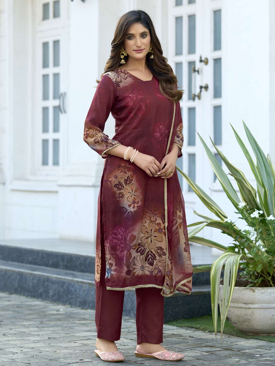 women floral printed three quarter sleeve kurta pant with dupatta set - 22143782 -  Standard Image - 1
