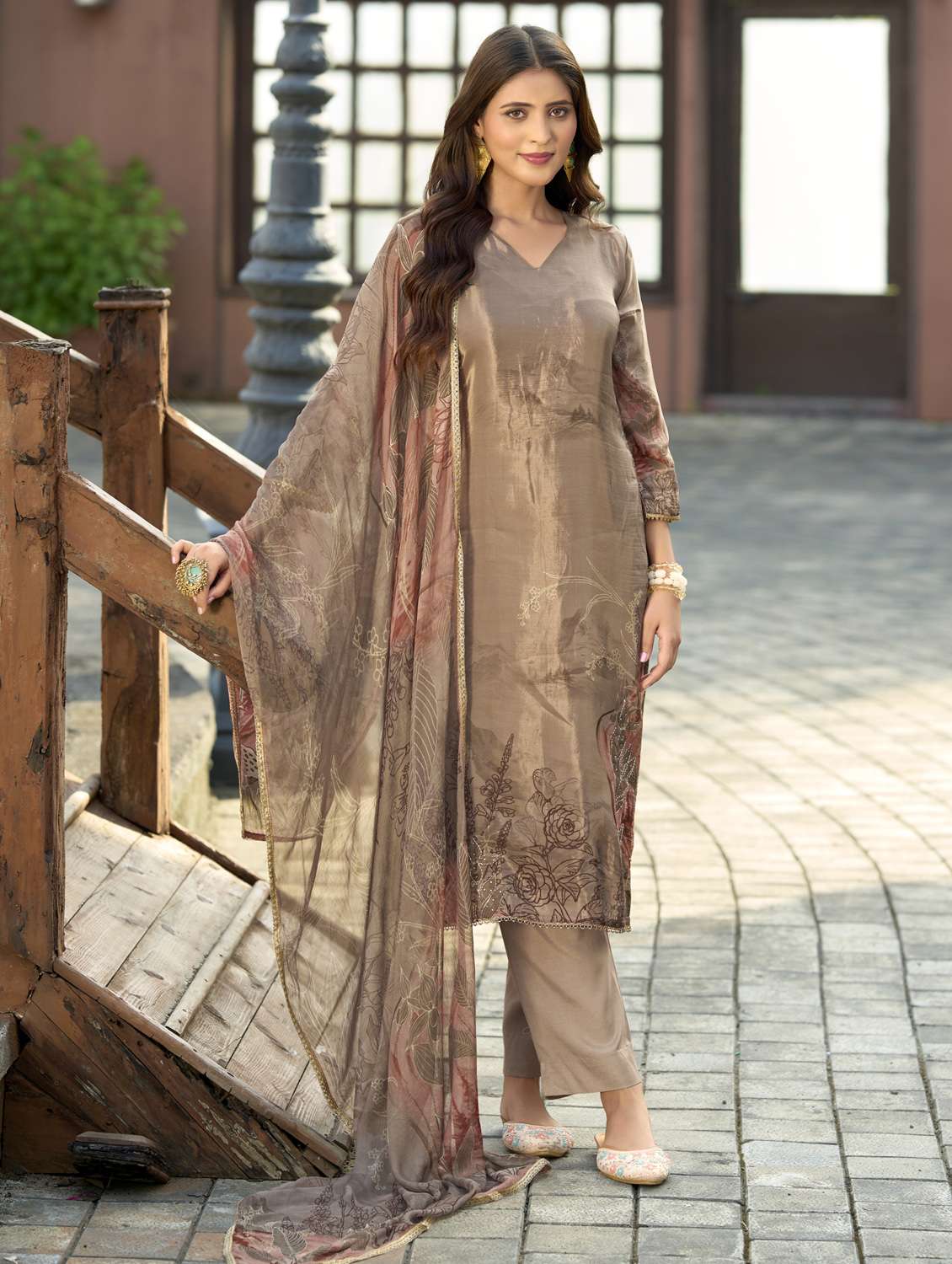 women floral printed three quarter sleeve kurta pant with dupatta set - 22143783 -  Standard Image - 1
