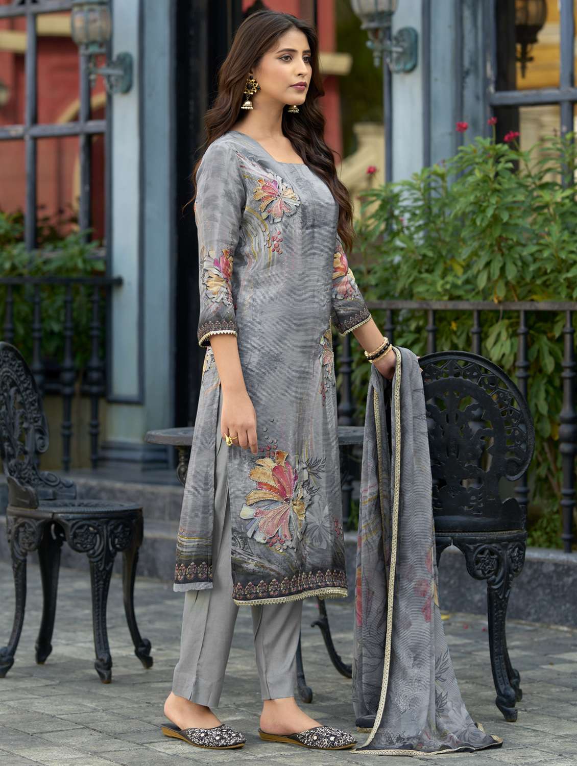 women floral printed three quarter sleeve kurta pant with dupatta set - 22143787 - Standard Image - 1