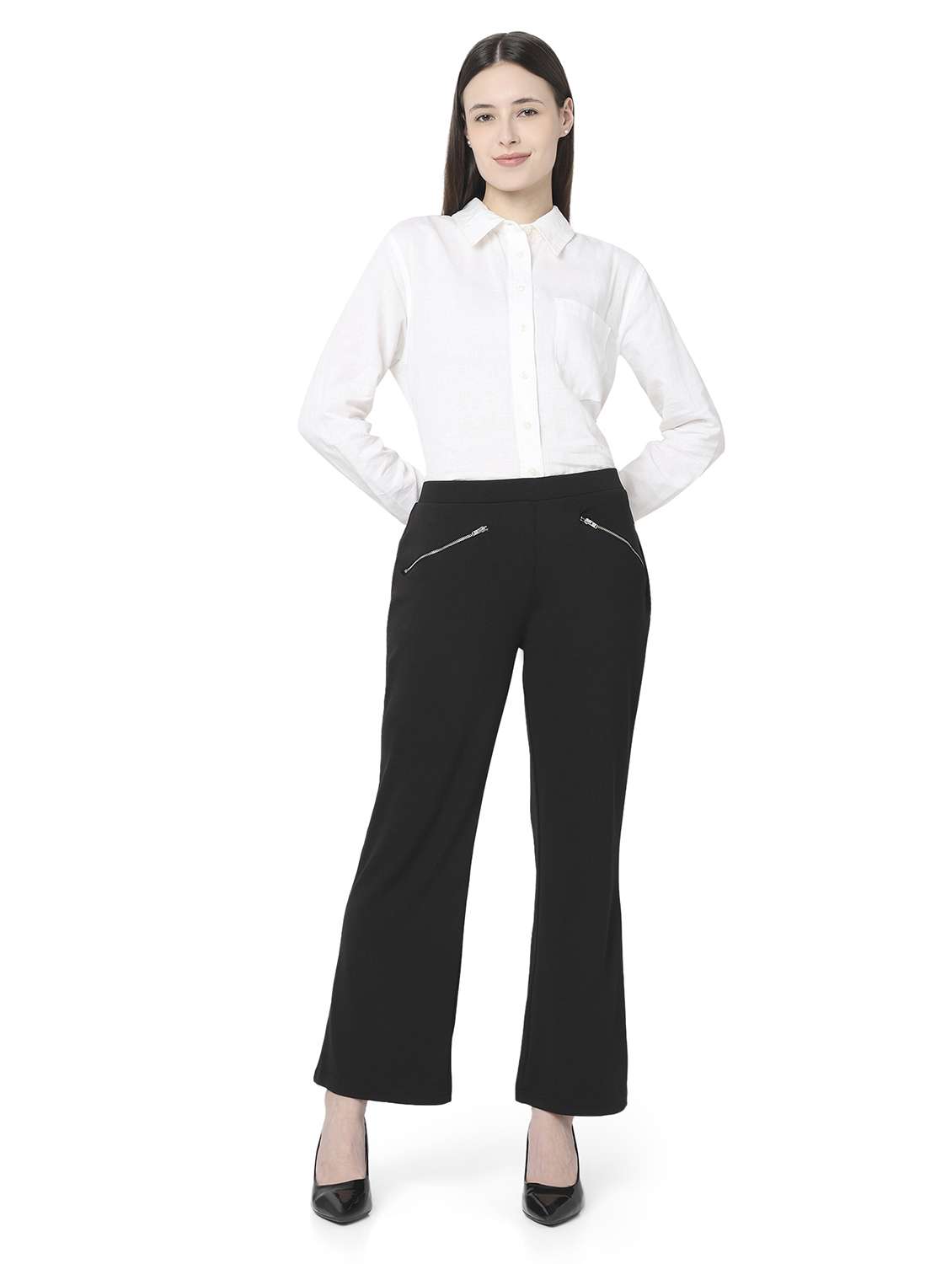 women solid mid rise bootcut trouser - 22143792 -  Standard Image - 4
