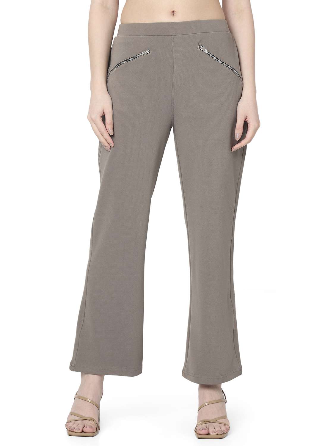 women solid mid rise bootcut trouser