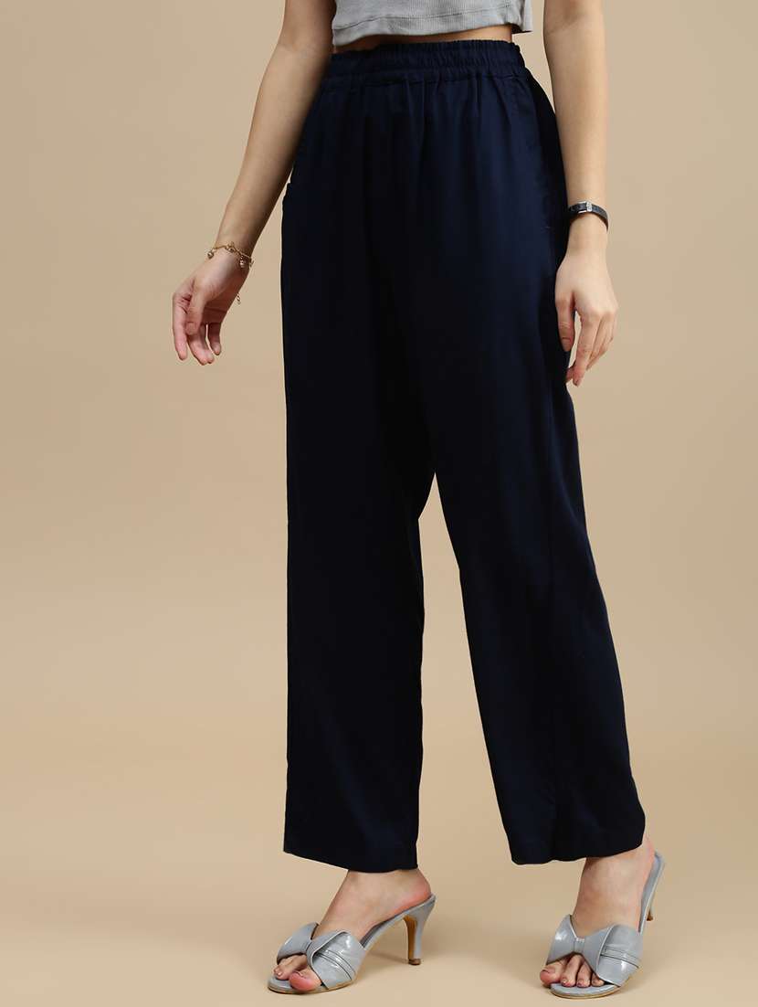 women solid mid rise straight trouser - 22143807 -  Standard Image - 1