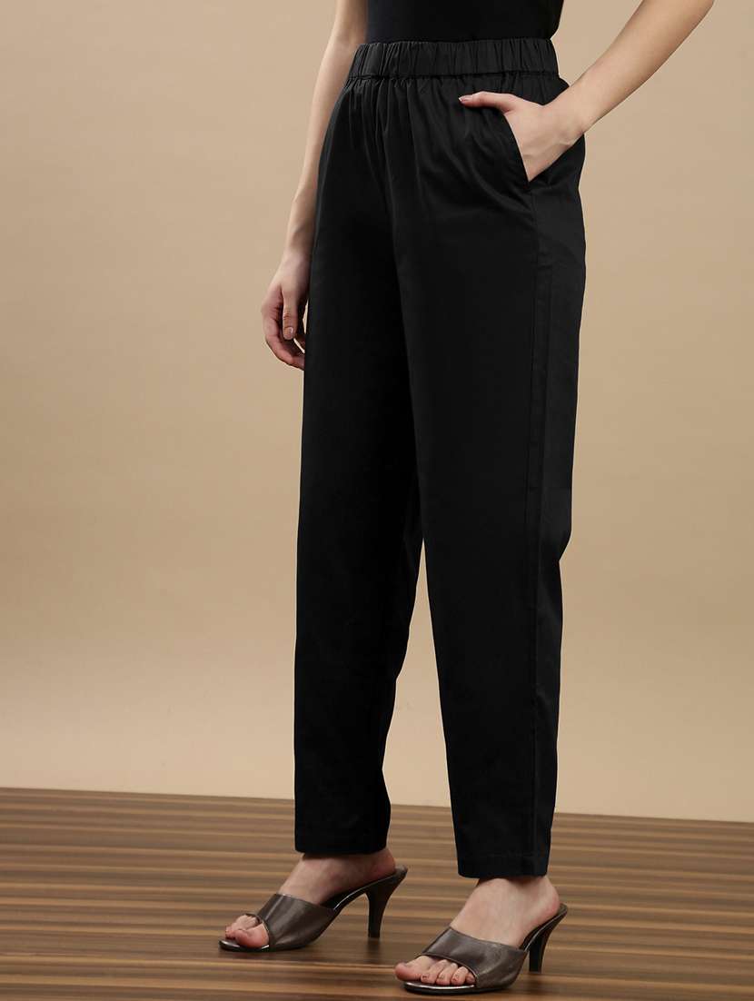 women solid mid rise straight trouser - 22143812 - Standard Image - 1