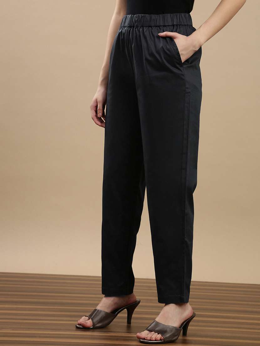 women solid mid rise straight trouser - 22143813 -  Standard Image - 1