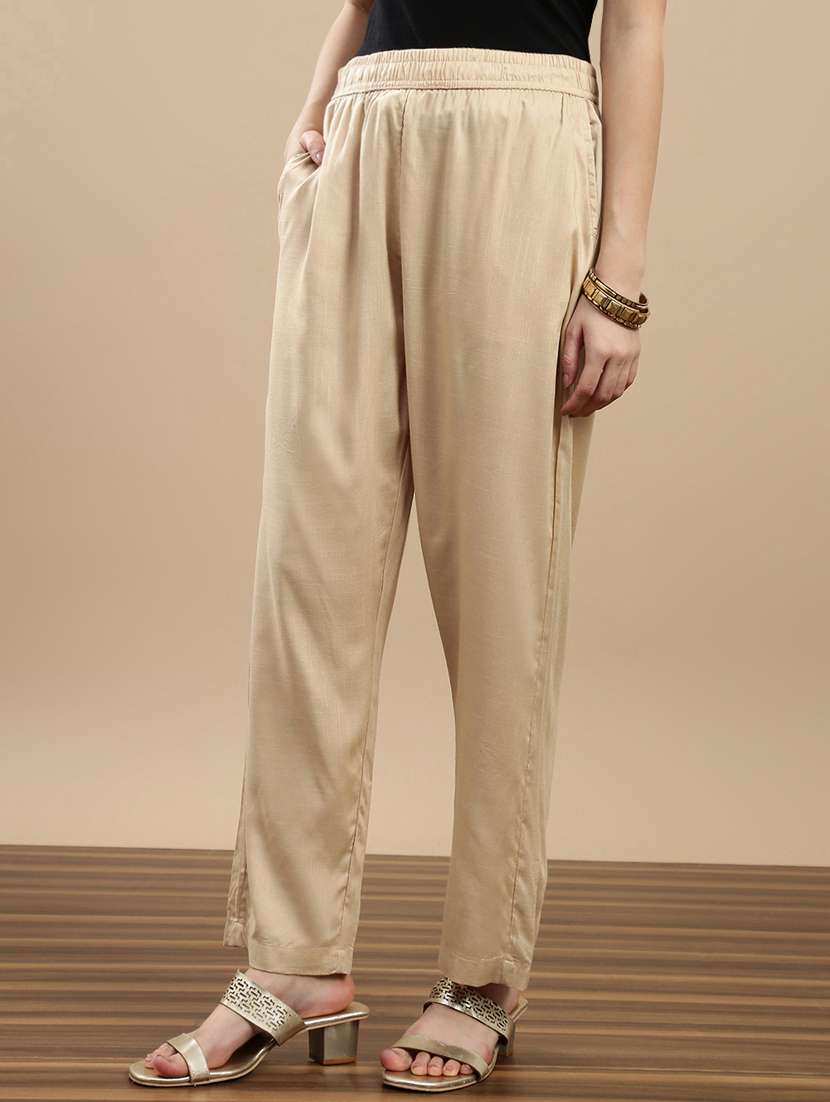 women solid mid rise straight trouser - 22143814 -  Standard Image - 1
