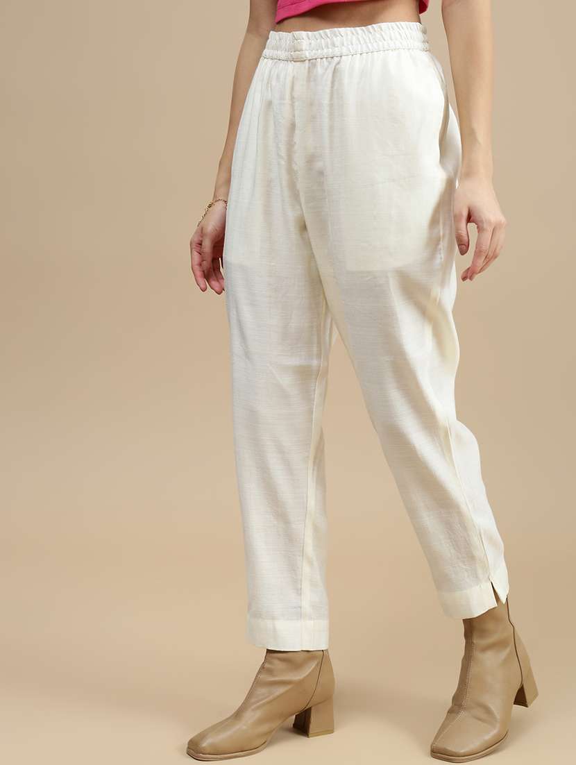 women solid mid rise straight trouser - 22143816 -  Standard Image - 1