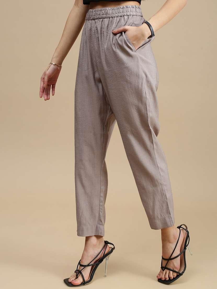 women solid mid rise straight trouser - 22143817 -  Standard Image - 1