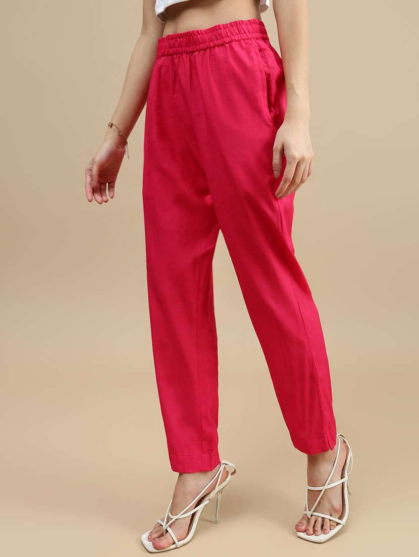 women solid mid rise straight trouser - 22143818 -  Standard Image - 1