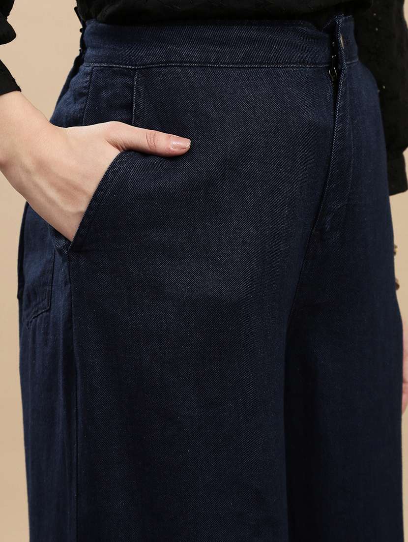 women solid mid rise wide leg trouser - 22143819 -  Standard Image - 4