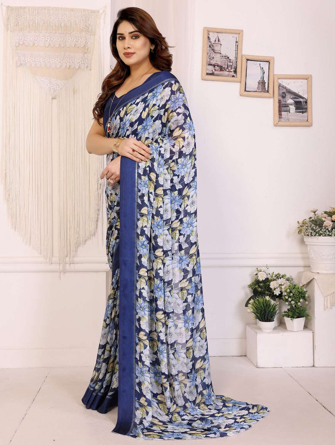 women floral printed saree with blouse - 22143846 -  Standard Image - 1