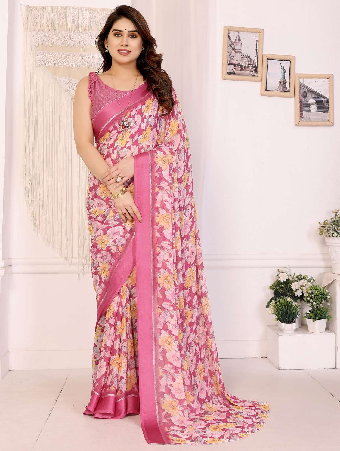 women floral printed saree with blouse