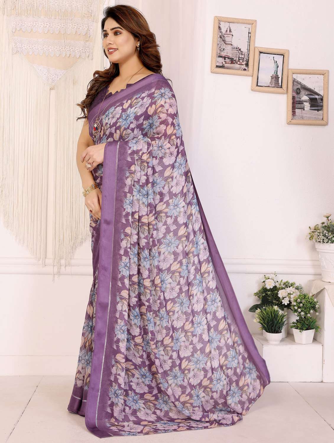 women floral printed saree with blouse - 22143849 -  Standard Image - 1