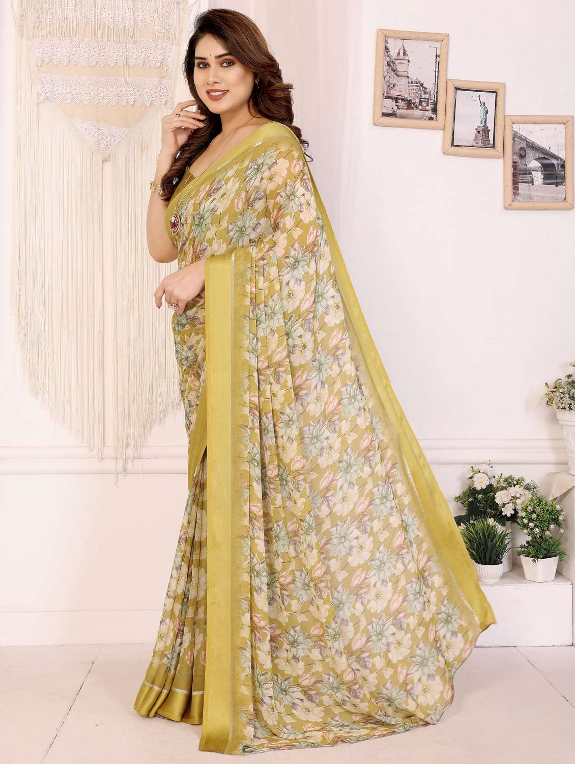 women floral printed saree with blouse - 22143852 -  Standard Image - 1