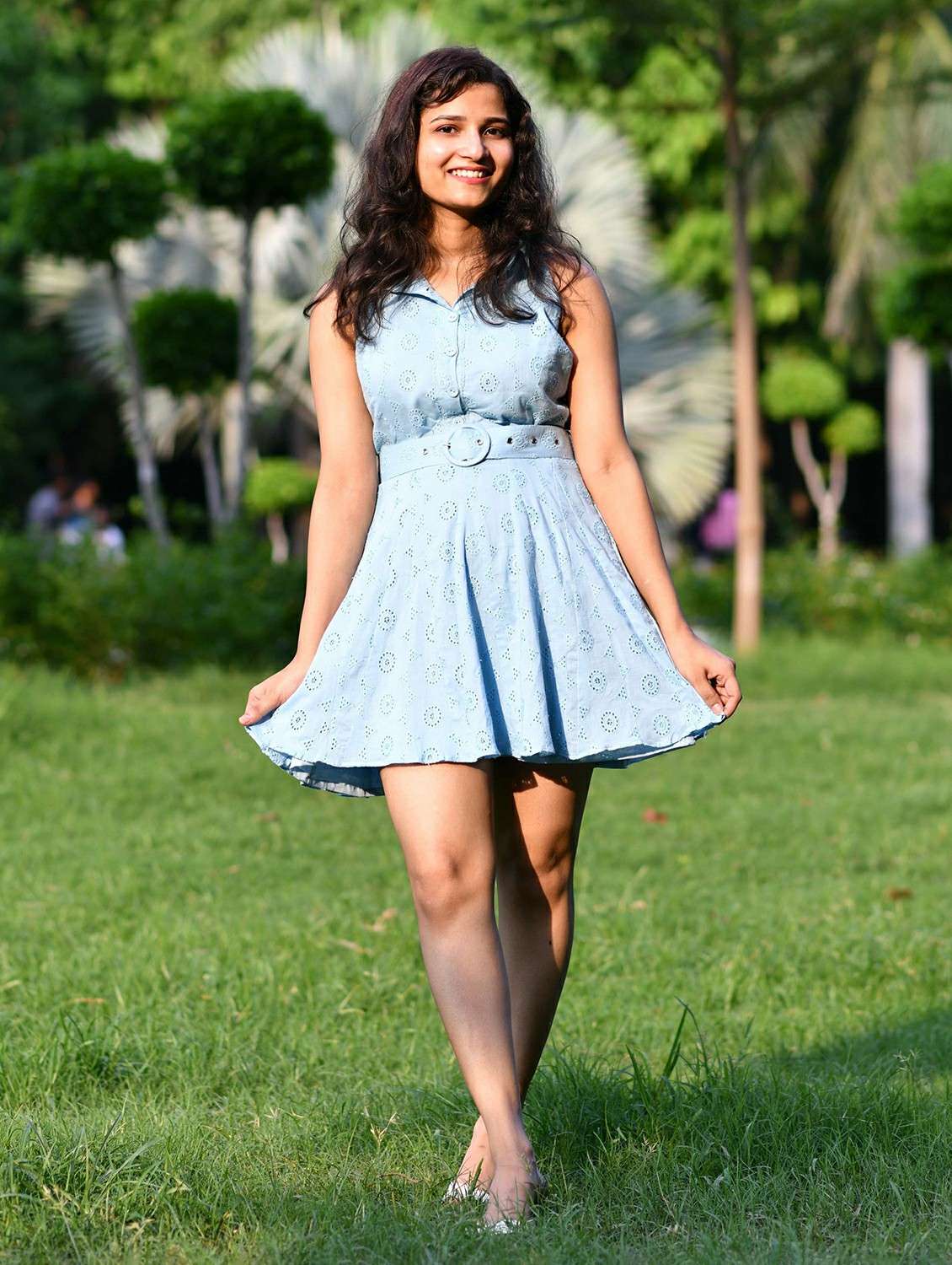 women solid halter neck schiffli fit & flare dress - 22143941 -  Standard Image - 1