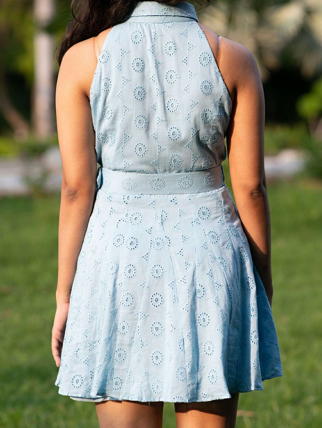 women solid halter neck schiffli fit & flare dress - 22143941 -  Standard Image - 4