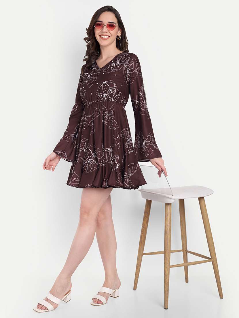 women printed bell sleeve a-line dress - 22143944 -  Standard Image - 1