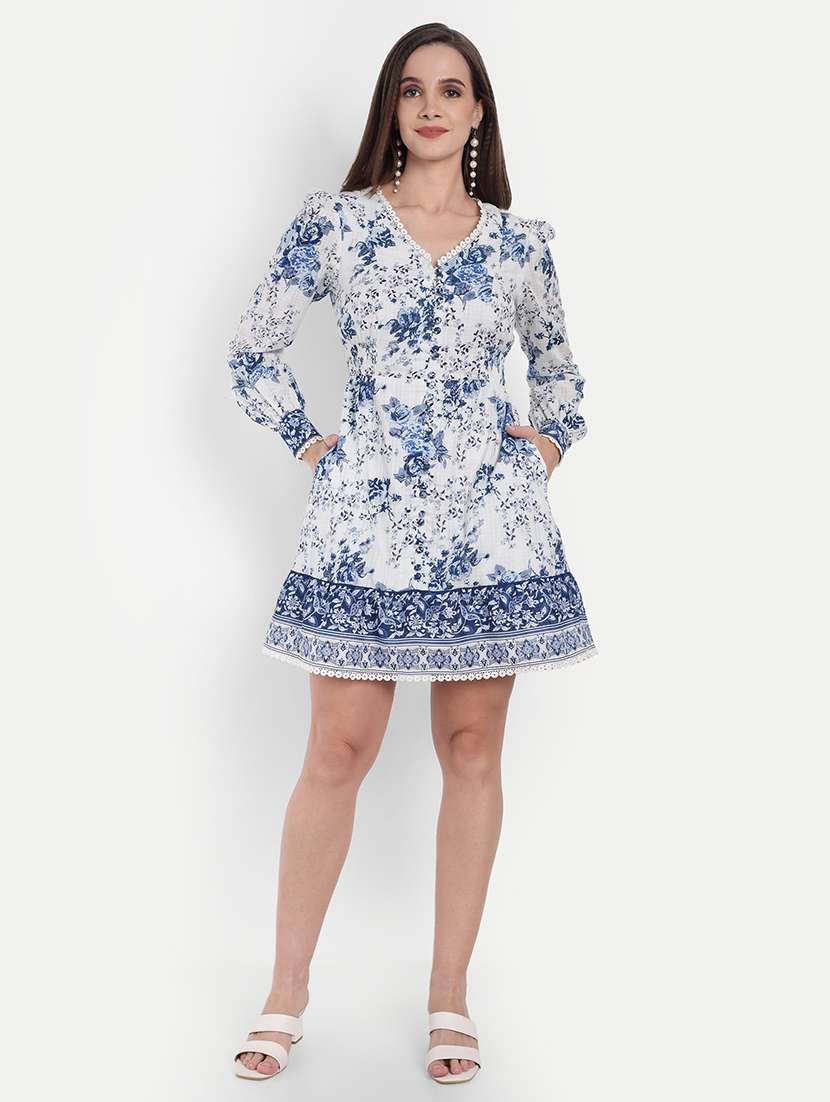 women floral print puff sleeve a-line dress - 22143945 -  Standard Image - 1