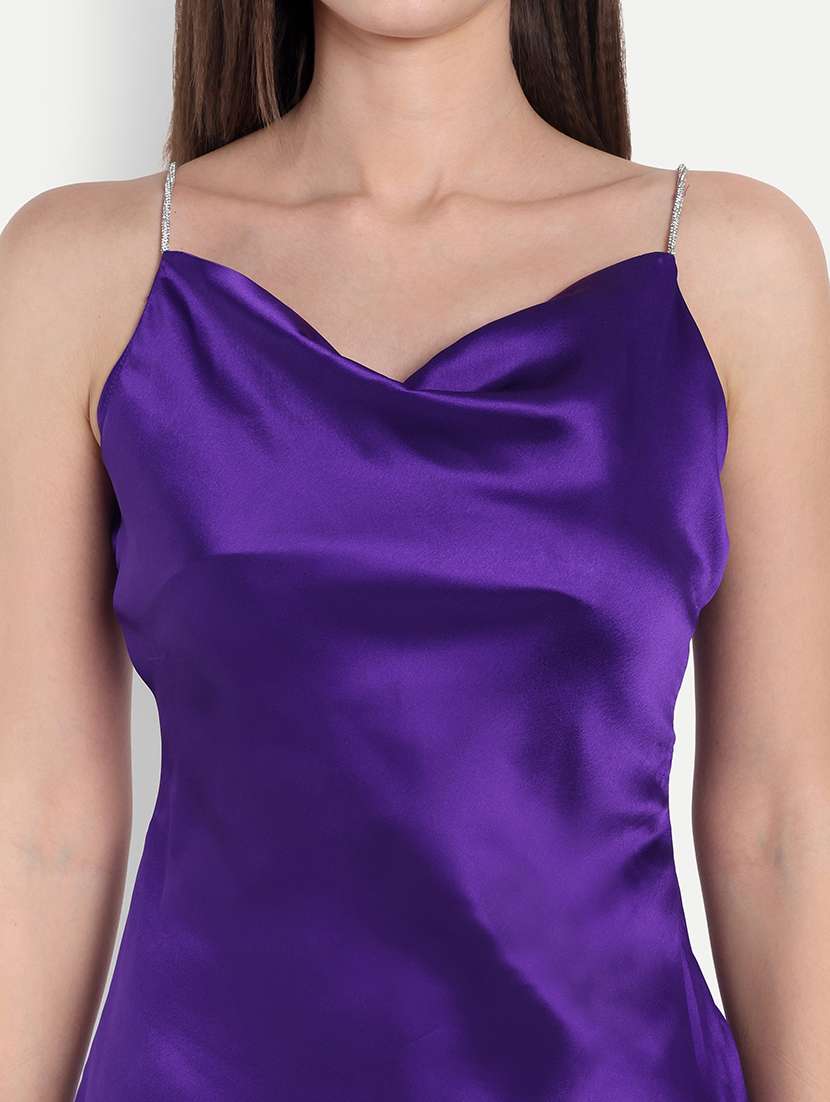 women solid cowl neck shoulder strap sheath dress - 22143946 - Standard Image - 4