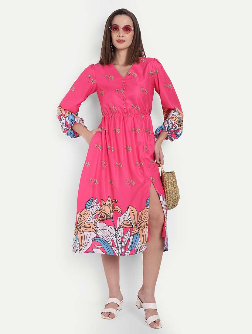 women printed puff sleeve a-line dress - 22143948 -  Standard Image - 1