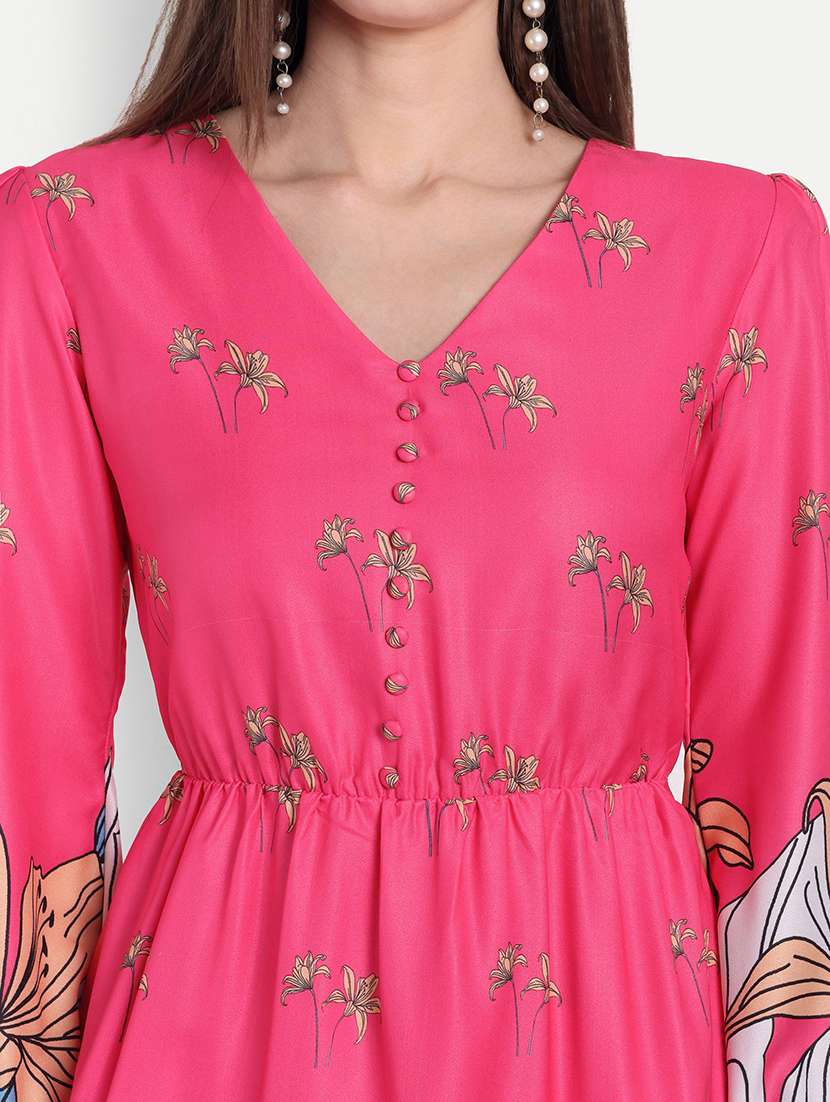 women printed puff sleeve a-line dress - 22143949 -  Standard Image - 4