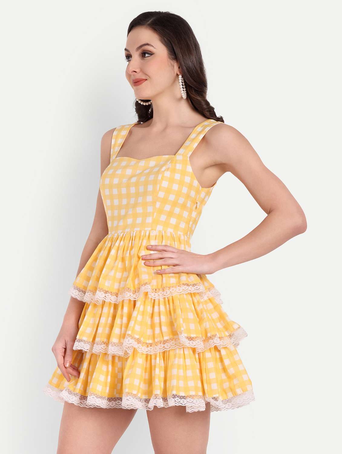 women checkered sleeveless layered dress - 22143951 -  Standard Image - 1