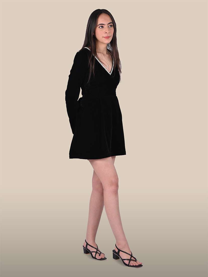 women black solid long sleeve backless dress - 22143955 -  Standard Image - 1