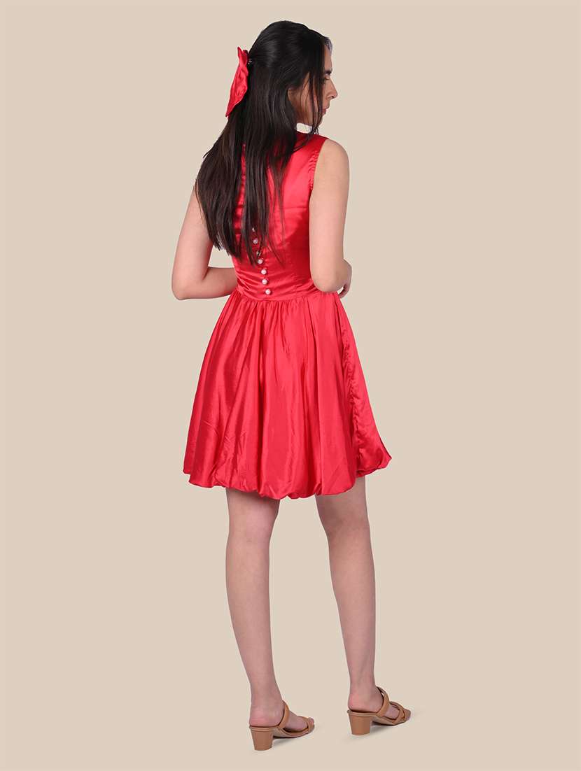 women red solid sleeveless ballon dress - 22143959 -  Standard Image - 1
