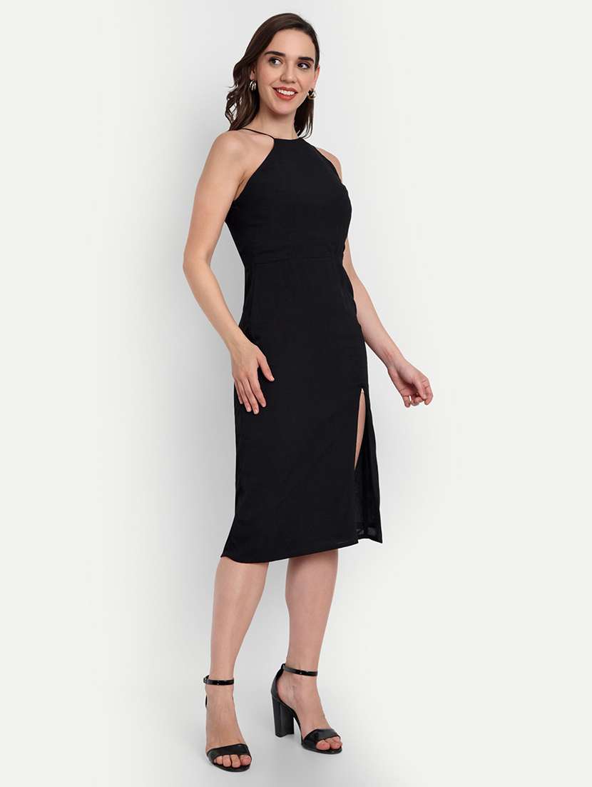 women black solid single shoulder bodycon dress - 22143963 -  Standard Image - 1