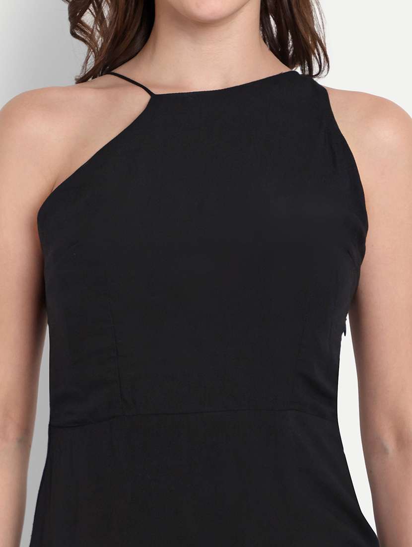 women black solid single shoulder bodycon dress - 22143963 -  Standard Image - 4