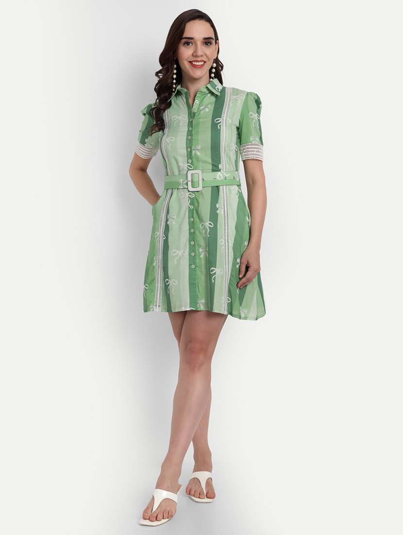 women printed puff sleeve collared shirt dress - 22143964 -  Standard Image - 1