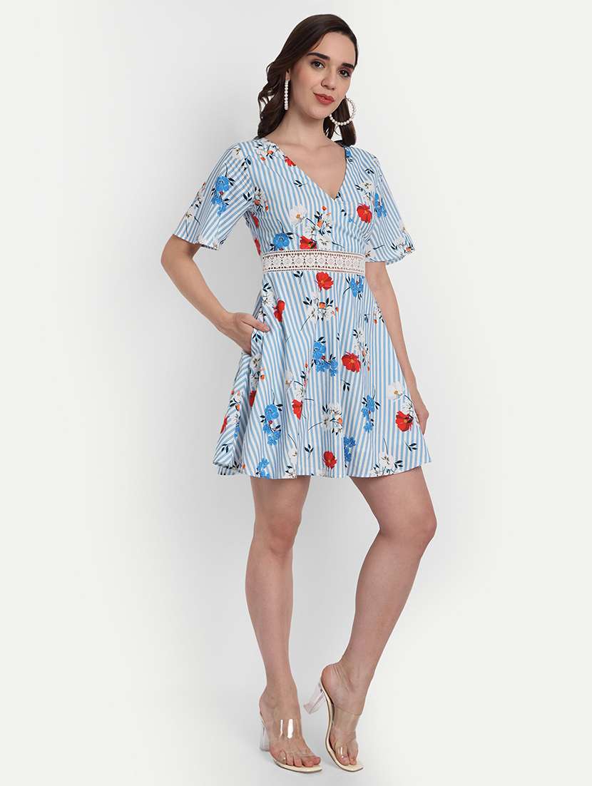 women floral print puff sleeve fit & flare dress - 22143965 -  Standard Image - 1