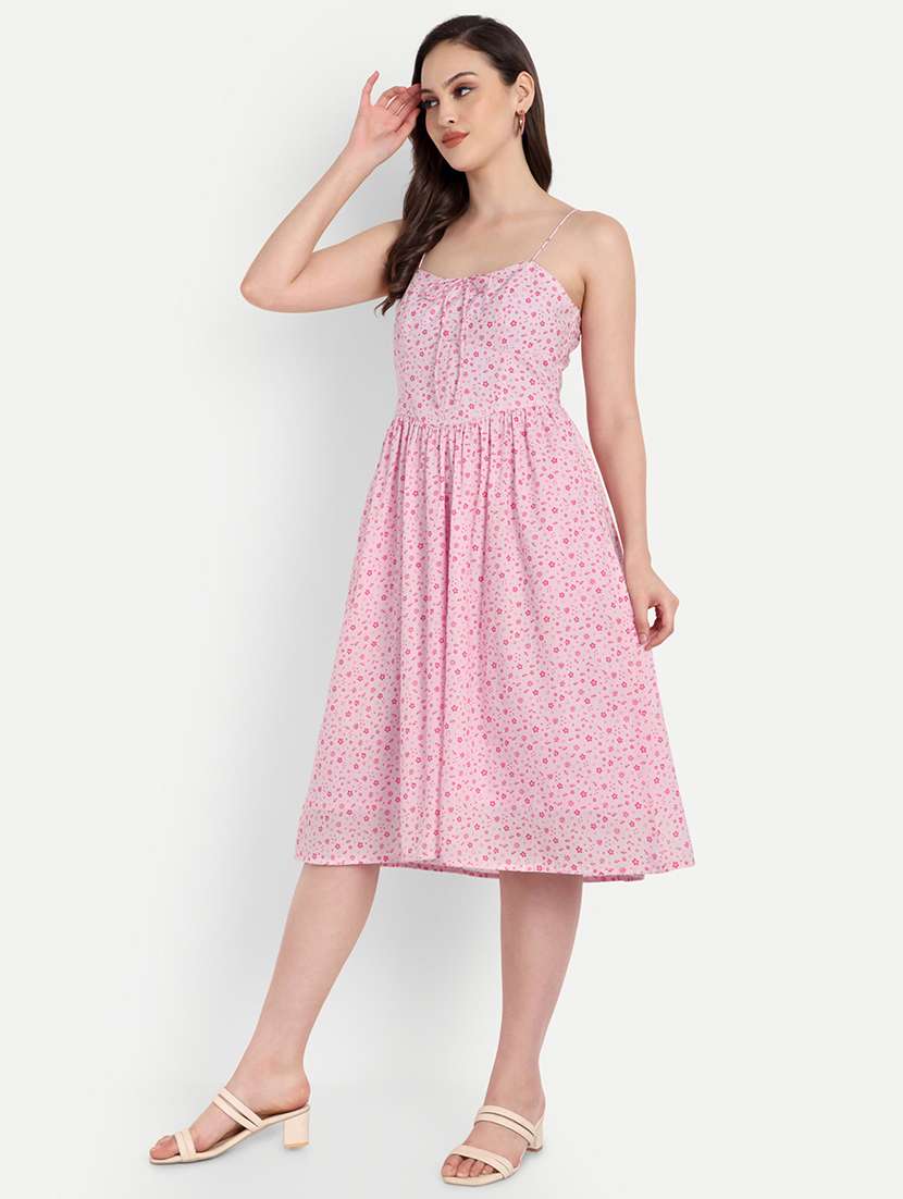 women printed shoulder strap a-line dress - 22143967 -  Standard Image - 1