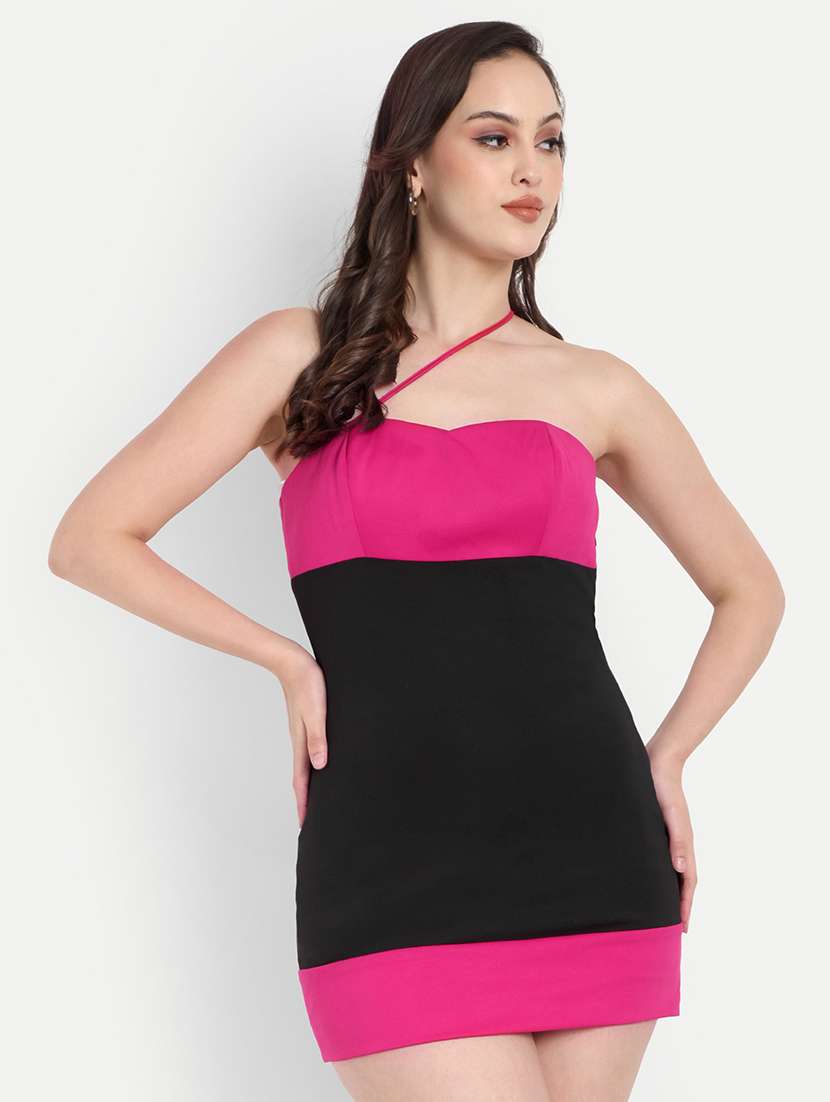 women color blocked tube bodycon dress