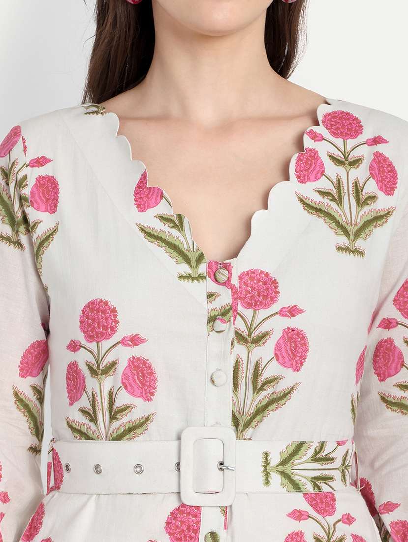 women floral print three quarter sleeve belted shirt dress - 22143969 - Standard Image - 4
