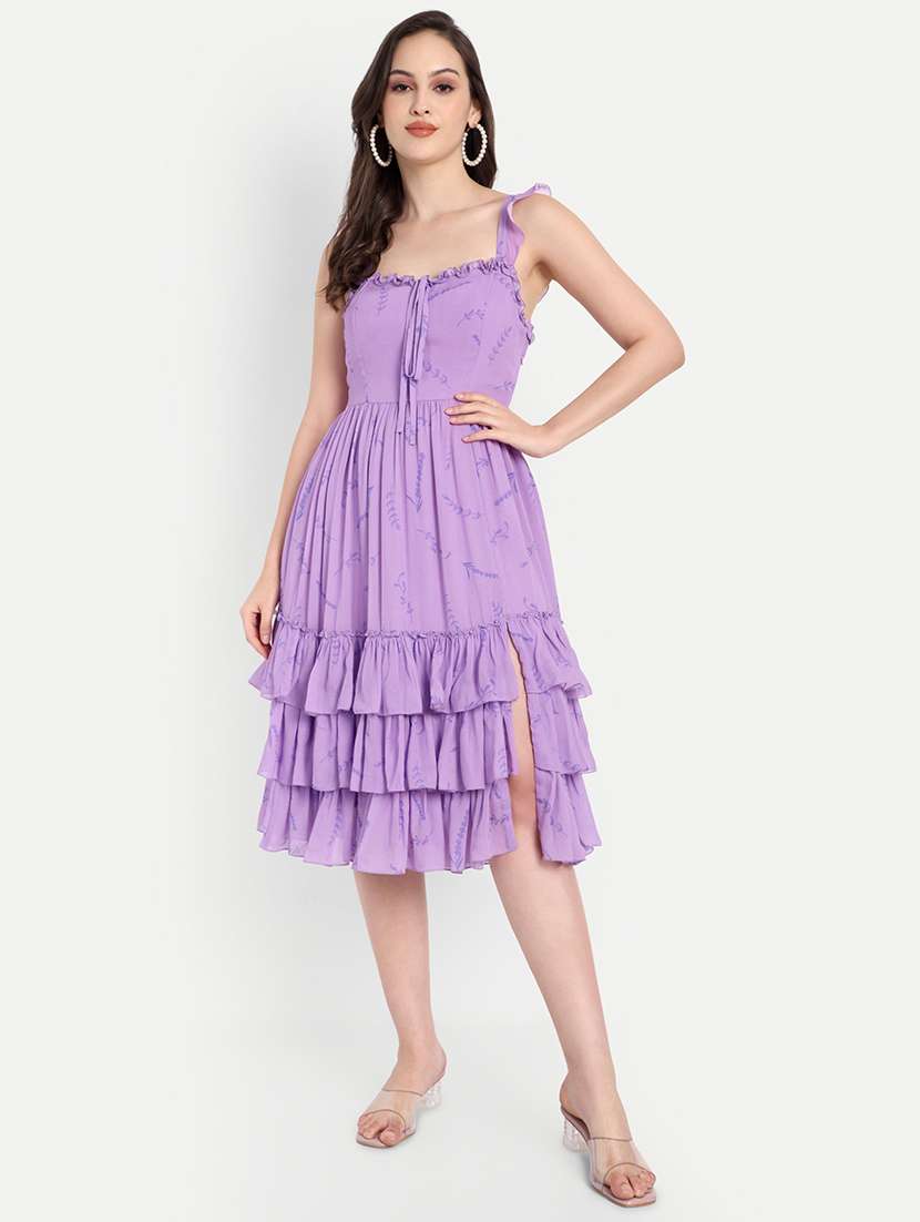 women printed sleeveless layered a-line dress