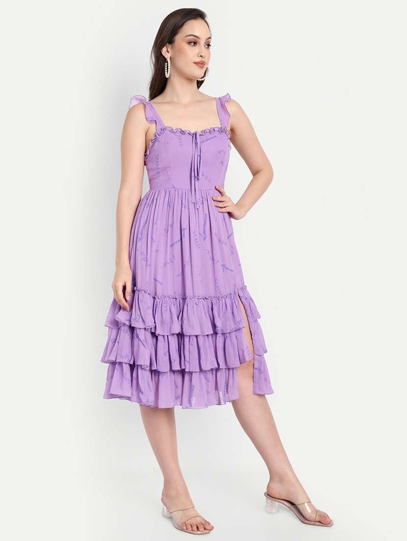 women printed sleeveless layered a-line dress - 22143970 - Standard Image - 1
