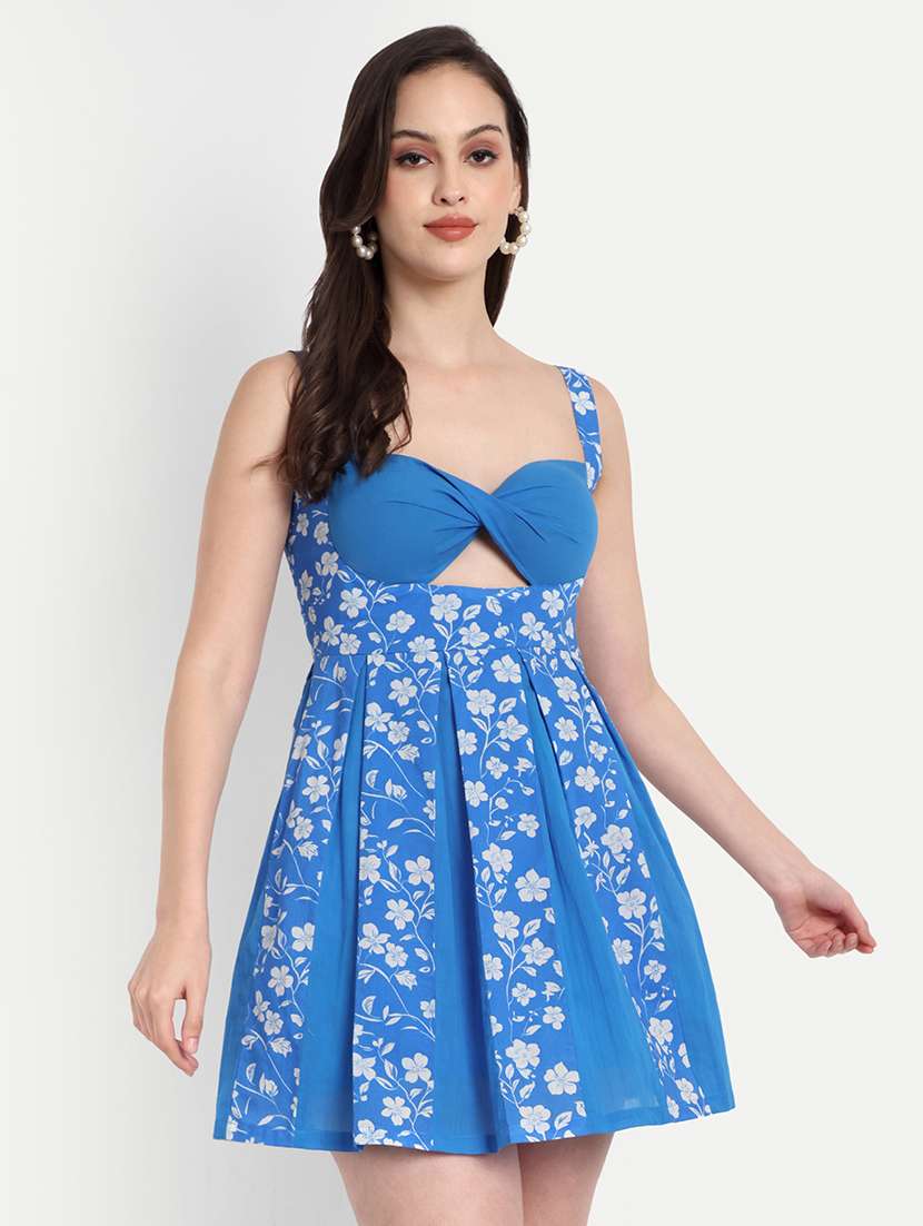 women floral print sleeveless fit & flared dress