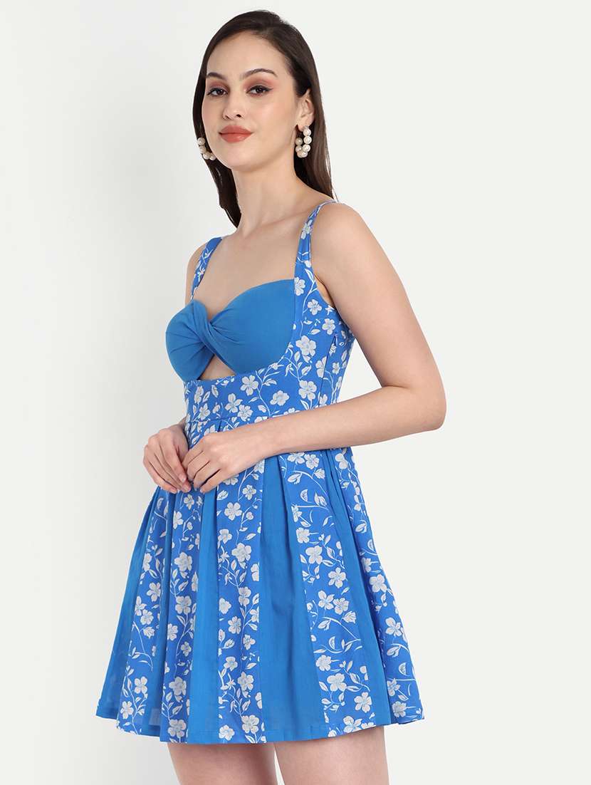 women floral print sleeveless fit & flared dress - 22143971 - Standard Image - 1