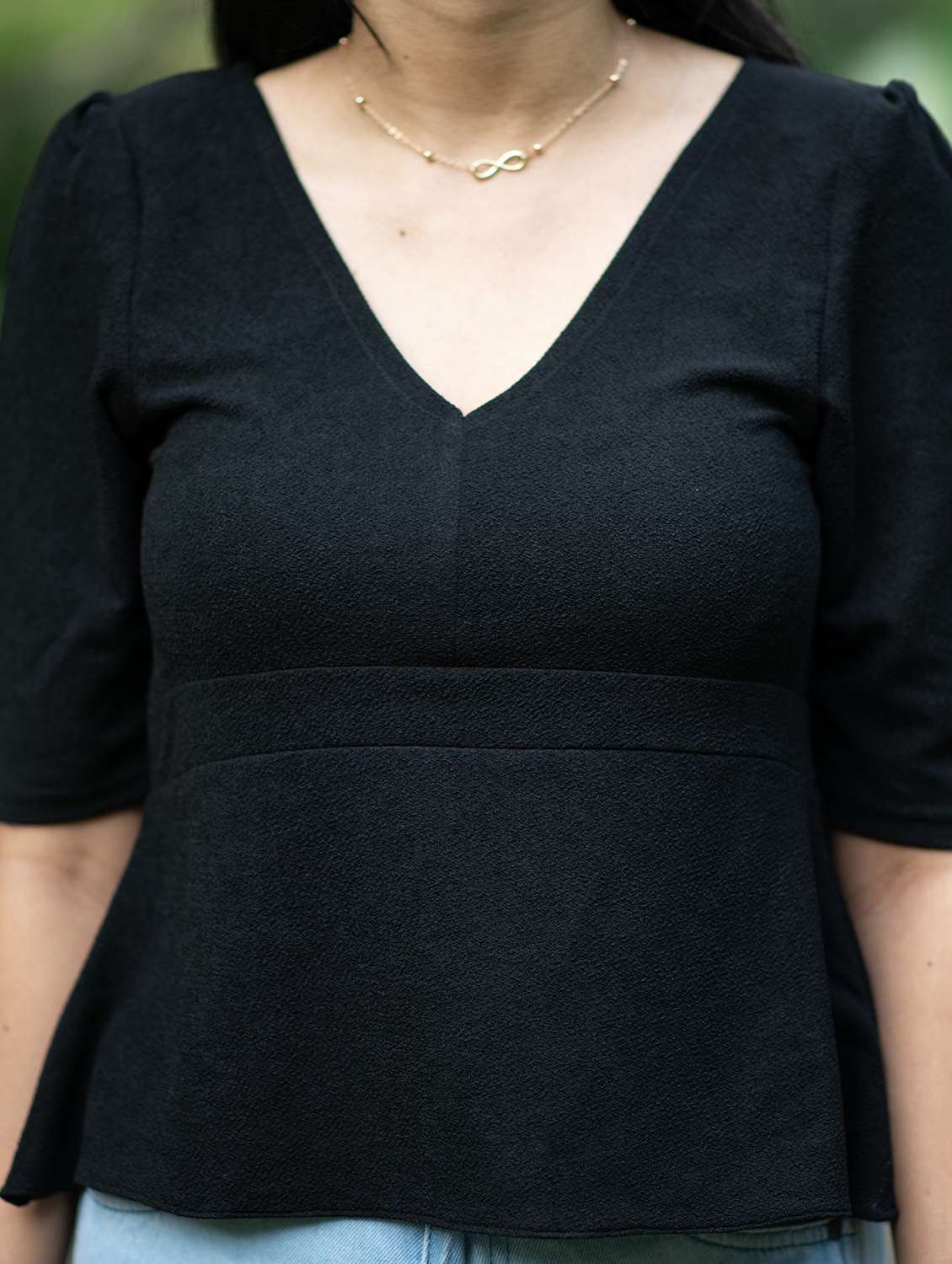 women solid puff sleeve peplum top - 22143979 - Standard Image - 4